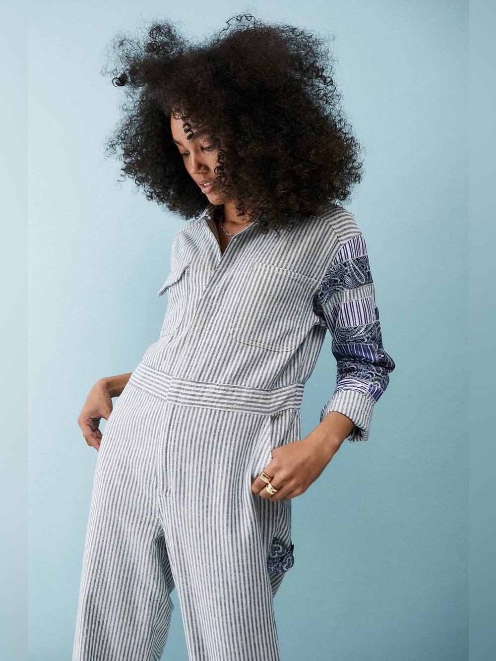 Urban Outfitters Sz S Coveralls Paisley & Stripe Patchwork Soft Denim Jumper